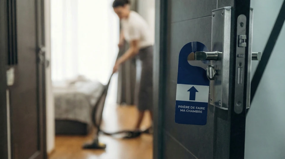 Femme à l'arrière-plan ouvrant des rideaux blancs bénéficiant d'une vue sur la mer, le voyageur heureux reste dans un hôtel de haute qualité